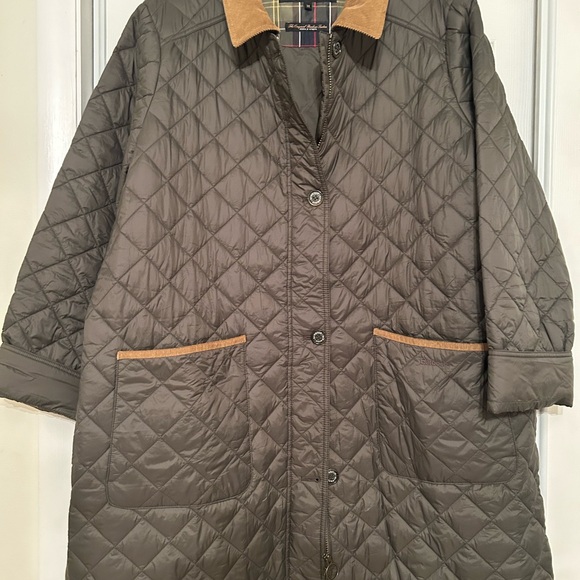 Barbour Jackets & Blazers - Barbour Quilted Coat - 3X - Hunter Green - Tan Corduroy Collar